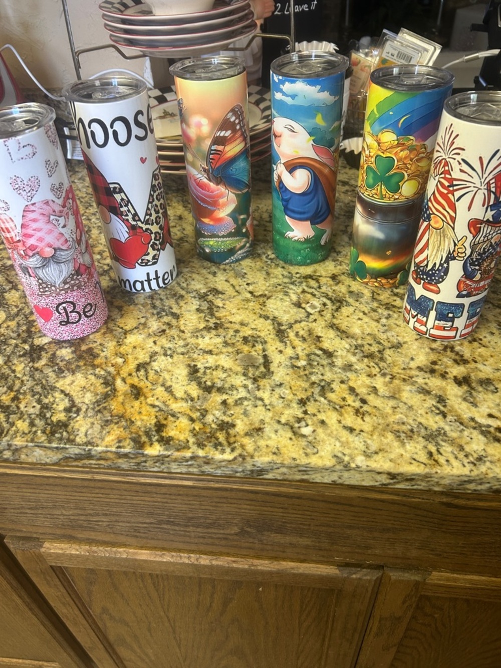 Set of Assorted Printed Tumblers - Colorful Graphic Designs